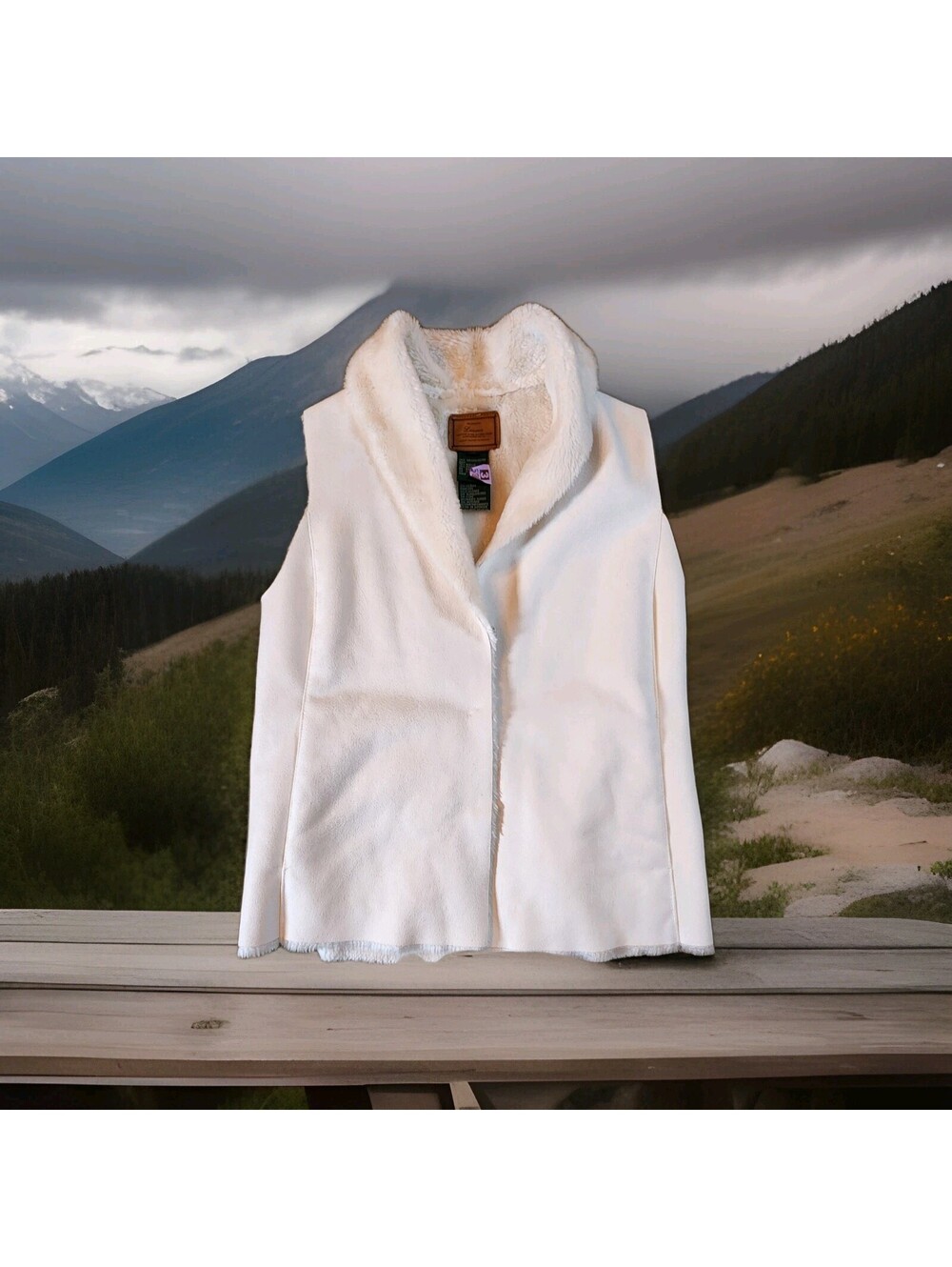 Lauren Ralph Lauren Faux Suede Shearling Fur Vest Ivory Womens Small Dry Cleaned